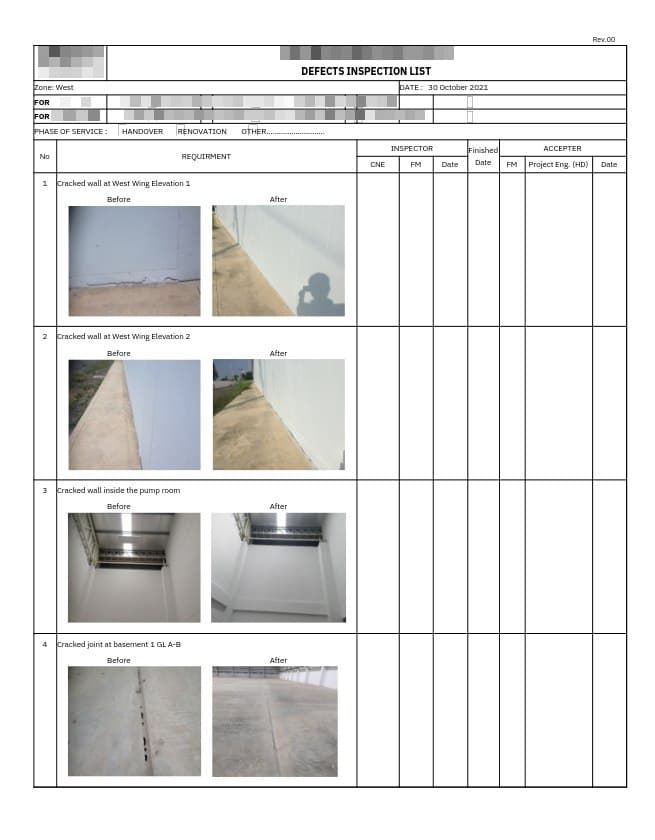 Gov Office defects inspection list